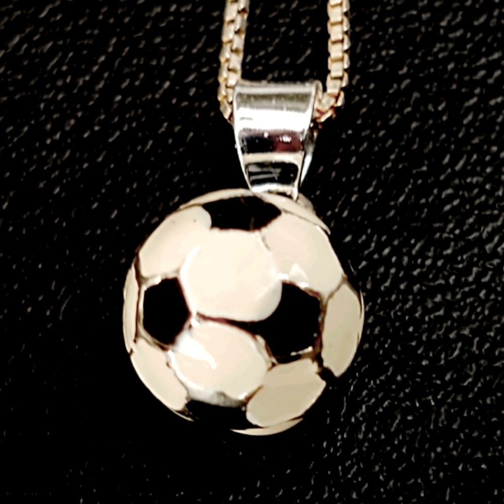 Vintage Sterling Sterling & Enamel Soccer Ball Necklace